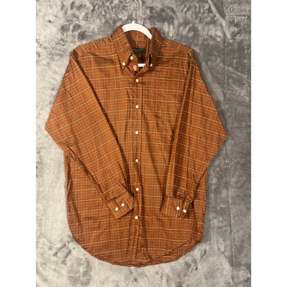 Bobby Jones Collection Mens Small Orange Brown Check Woven in Italy Golf Shirt - Picture 1 of 9